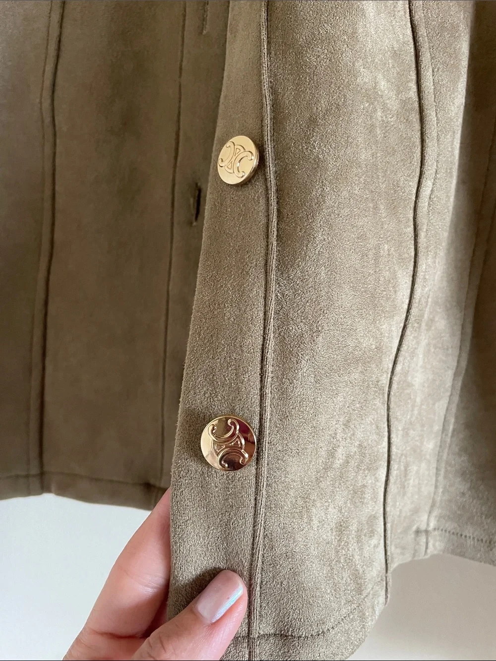 Olive-Taupe Faux Suede Button Jacket - Picture 2 of 7